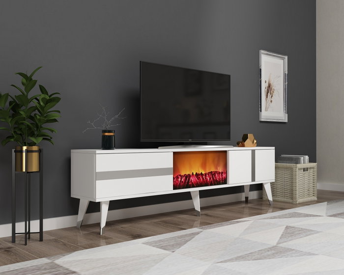 Hanah Home Vania Fireplace - Blanco, Plata